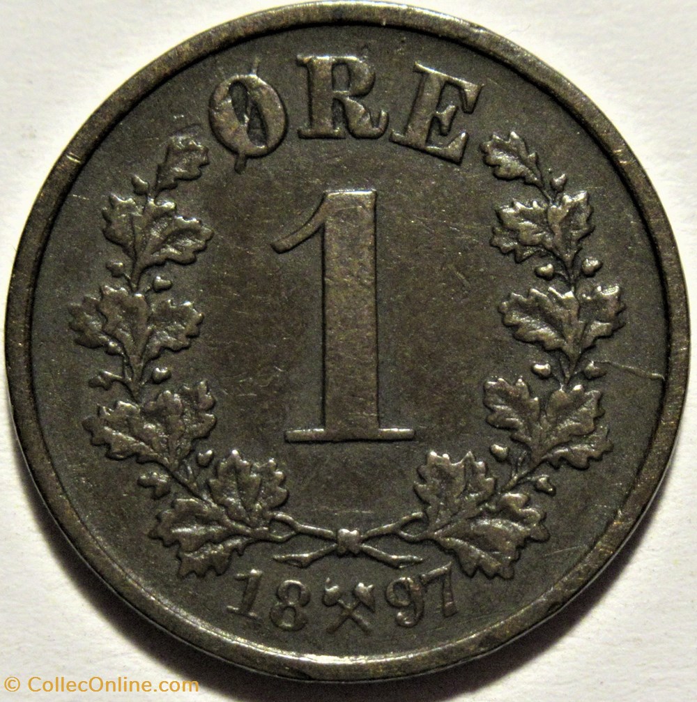 Norway - Oskar II - 1 Øre 1897 - Die Crack monnaies monde norvege norway oskar ii 1 re 1897 die crack