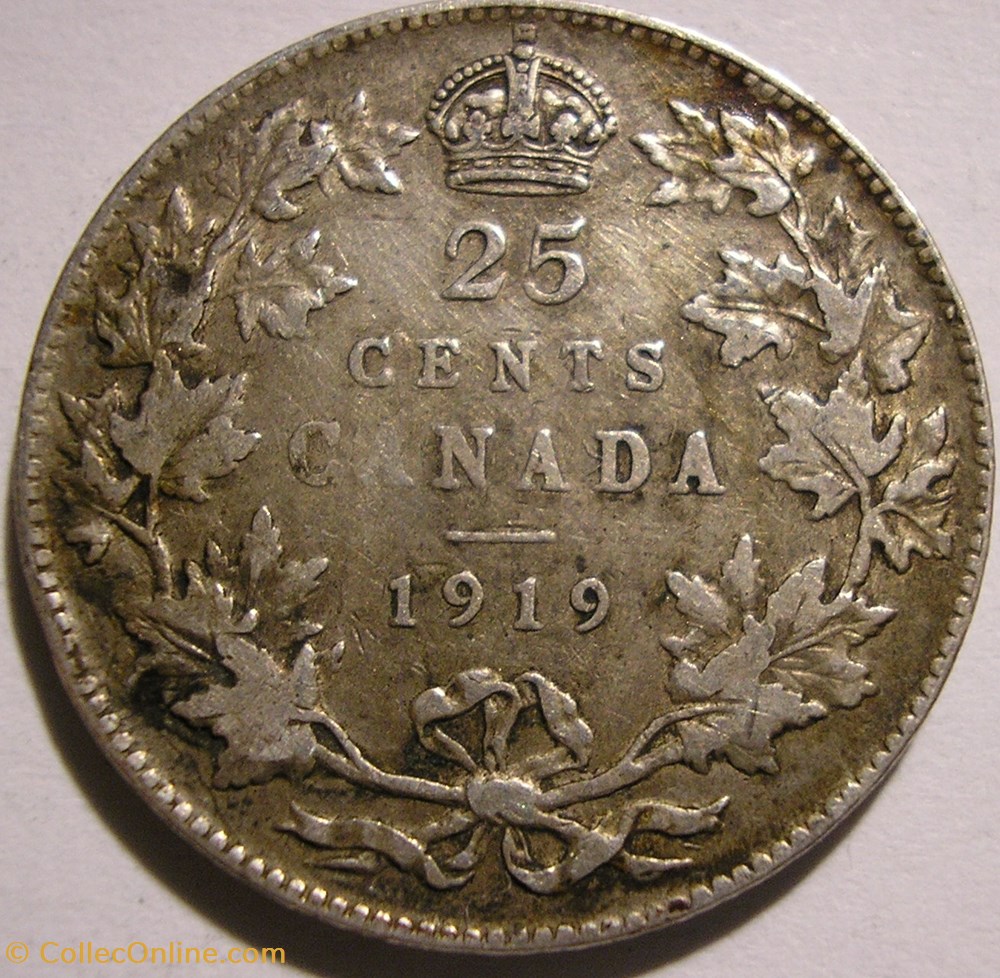 George V - 25 Cents 1919 monnaies monde canada george v 25 cents 1919