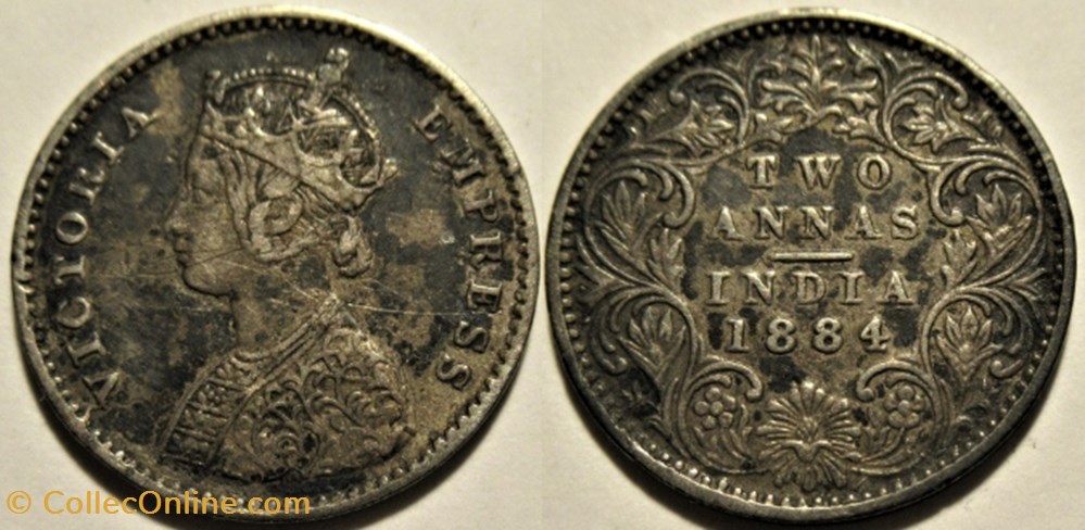 Victoria - Two Annas 1884 Bombay - British India monnaies monde inde victoria two annas 1884 bombay british india