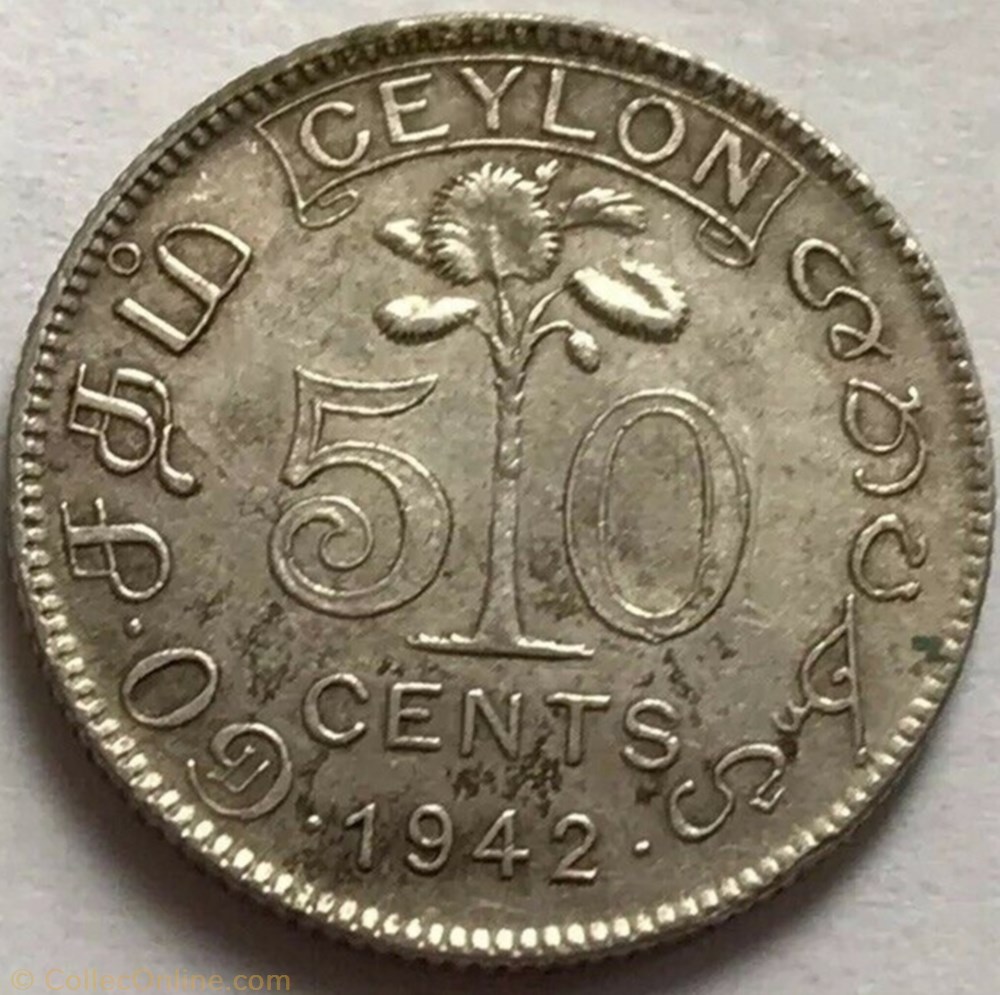 George VI - 50 Cents 1942 - Ceylon / Sri Lanka monnaie monde george vi 50 cents 1942 ceylon sri lanka