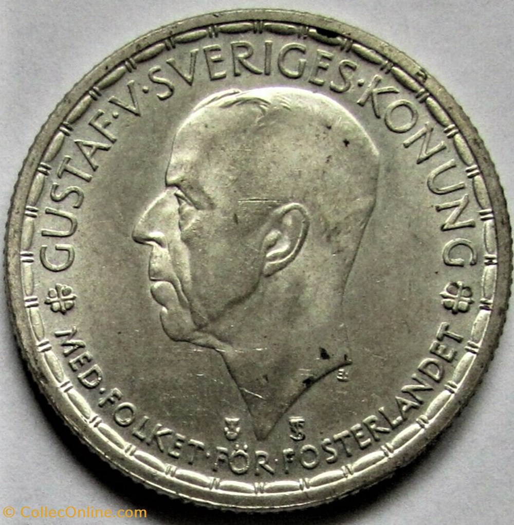 Gustaf V of Sweden - 2 Kronor 1950 2 monnaies monde suede gustaf v of sweden 2 kronor 1950