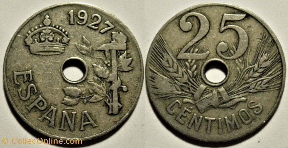 1927 - 25 Centimos - Alfonso XIII de España monnaies monde espagne 1927 25 centimos alfonso xiii de espana