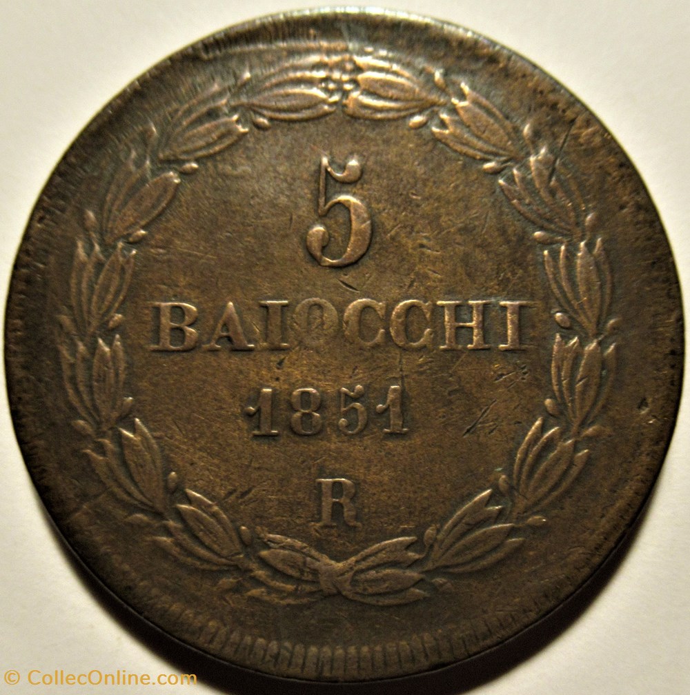 Pio IX, Pope - 5 Baiocchi 1851, Anno VI - Vaticano - Die Crack 3 monnaies monde pio ix pope 5 baiocchi 1851 anno vi vaticano die crack
