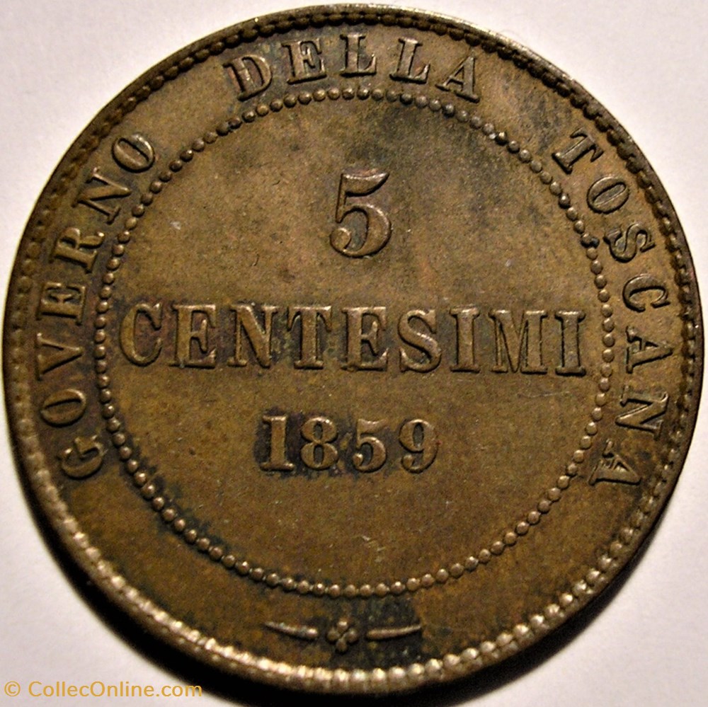 monnaie monde italie 1859 province unite del centro italia 5 centesimi vittorio emanuele of sardinia