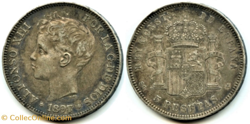 1897 - 5 Pesetas - Alfonso XIII de España monnaies monde espagne 1897 5 pesetas alfonso xiii de espana
