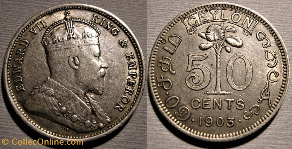 Edward VII - 50 Cents 1903 - Ceylon monnaies monde sri lanka edward vii 50 cents 1903 ceylon