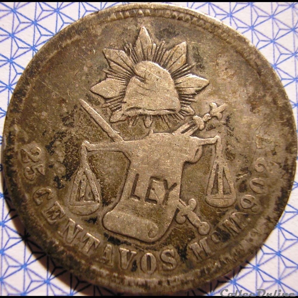 monnaies monde mexique mexico 25 centavos 1877 mo