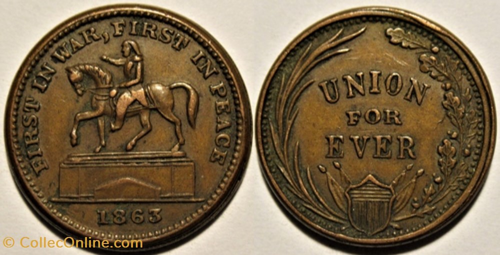 Civil War 1863 - Equestrian Statue of Washington Token - New York, NY monnaies jetons mereaux civil war 1863 equestrian statue of washington token new york ny
