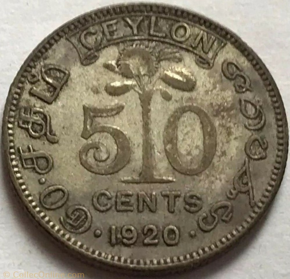George V - 50 Cents 1920 - Ceylon, British Sri Lanka monnaie monde george v 50 cents 1920 ceylon british sri lanka