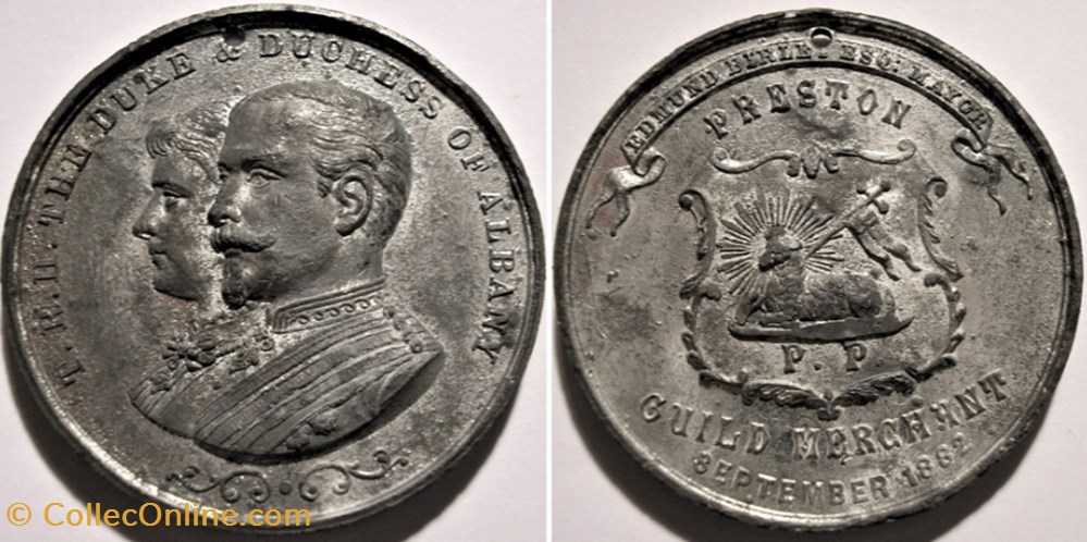 Royal Visit of the Duke & Duchess of Albany to Preston Guild Merchant 1882 Medallion - UK medaille royaume uni royal visit of the duke duchess of albany to preston guild merchant 1882 medallion uk