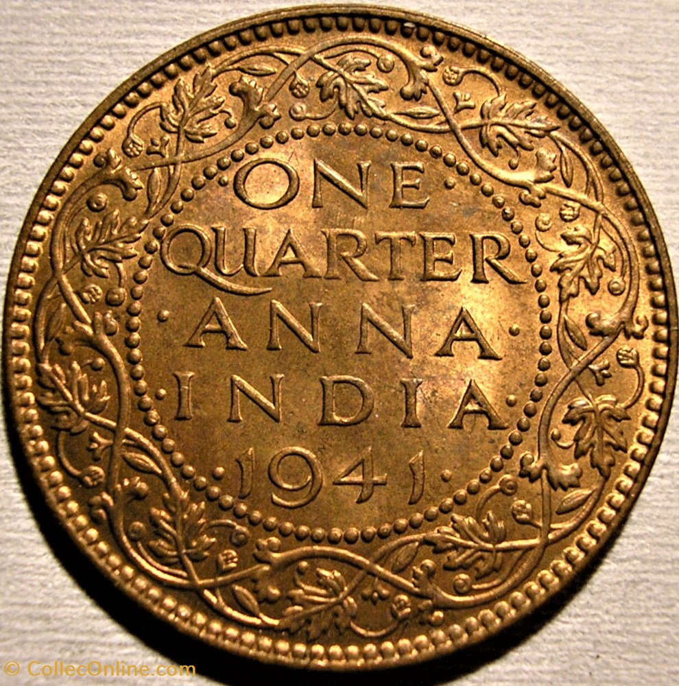 George VI - One Quarter of Anna 1941 Calcutta - British India 3 monnaies monde inde george vi one quarter of anna 1941 calcutta british india