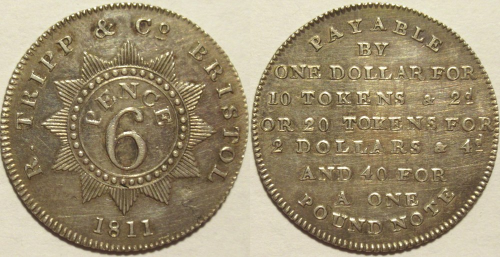 1811 Sixpence Token R.Tripp & Co. - Bristol, Somerset, England monnaies monde royaume uni 1811 sixpence token r tripp co bristol somerset england