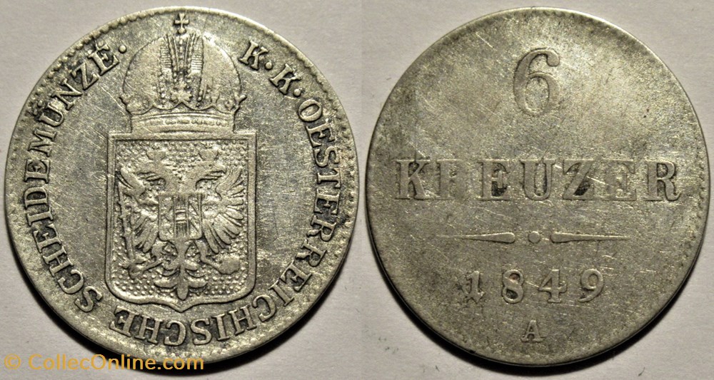 Franz Joseph I - 6 Kreutzer 1849 Wien, Austrian Empire (2ex.) monnaies monde autriche franz joseph i 6 kreutzer 1849 wien austrian empire 2ex
