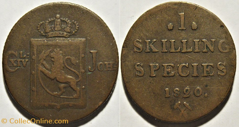 Carl XIV (III) of Sweden - 1 Skilling 1820 Norway monnaies monde norvege carl xiv iii of sweden 1 skilling 1820 norway