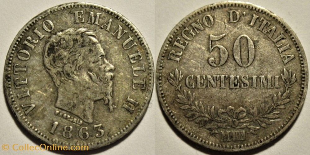 monnaies monde 1863 royaume italie 50 centesimi milano vittorio emanuele ii ex 2