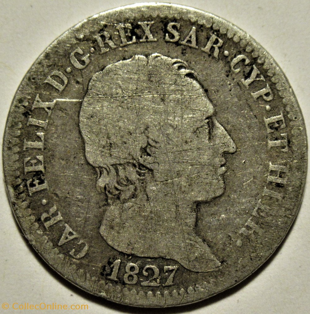 1827 Royaume de Sardaigne, 1 Lira Genova - Carlo Felice monnaies monde italie 1827 royaume de sardaigne 1 lira genova carlo felice