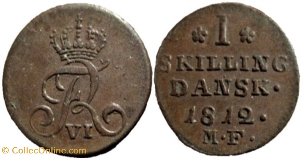 Frederik VI Denmark - 1 Skilling 1812 Altona monnaies monde danemark frederik vi denmark 1 skilling 1812 altona
