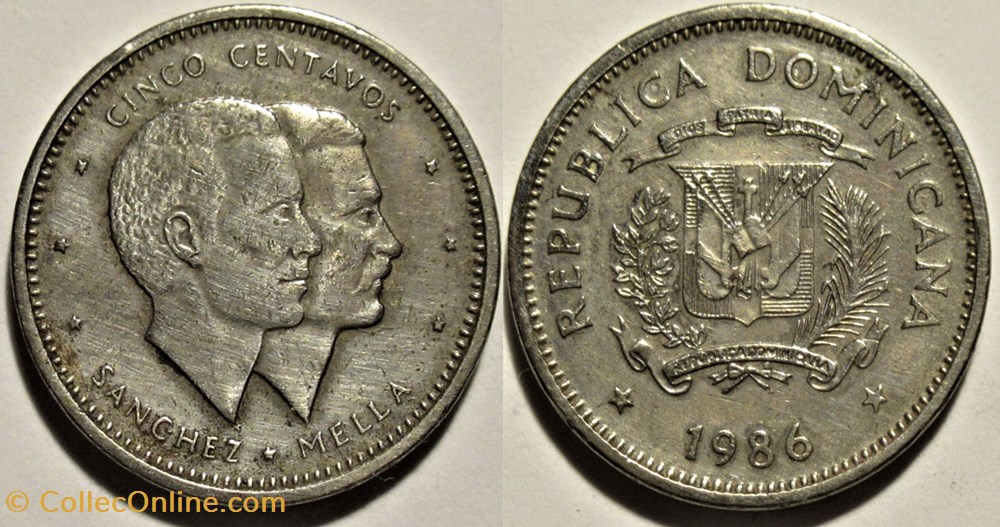 monnaies monde dominique dominican republic 5 centavos 1986 sanchez and mella