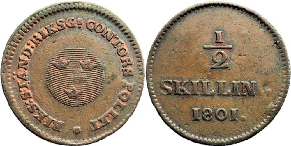 Sweden - Gustav IV Adolf - 1/2 Skilling Riksgälds 1801 monnaies monde suede sweden gustav iv adolf 1 2 skilling riksgalds 1801