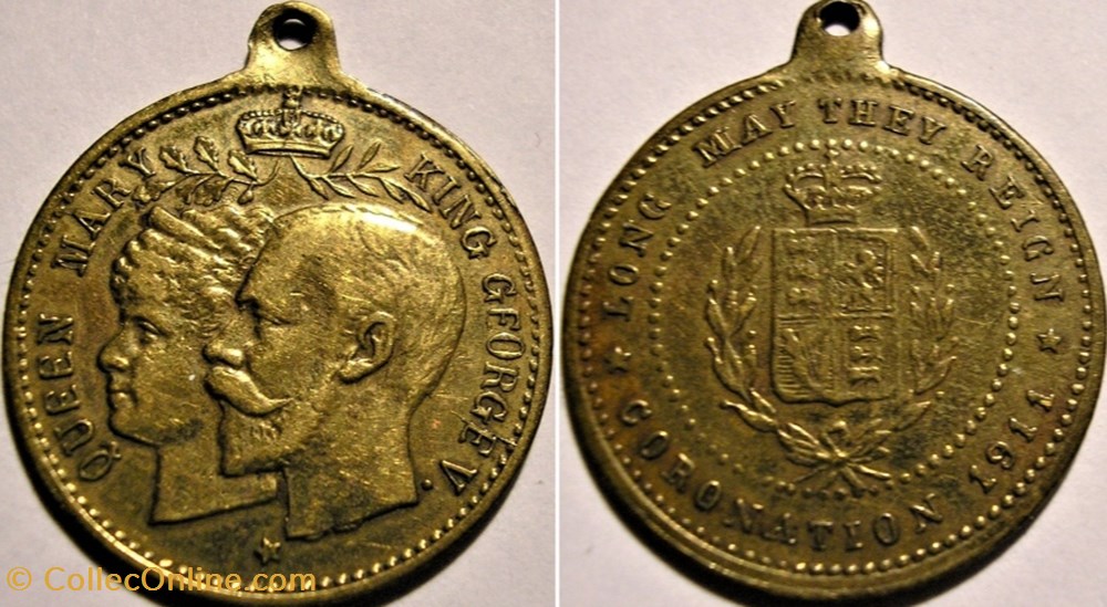George V & Mary - Medalet Coronation 1911 - "Long May They Reign" UK medaille royaume uni george v mary medalet coronation 1911 long may they reign uk