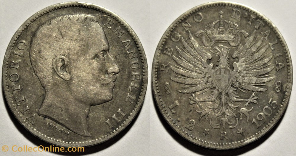 1905 Regno d'Italia, 2 Lire, Roma - Vittorio Emanuele III monnaies monde italie 1905 regno italia 2 lire roma vittorio emanuele iii