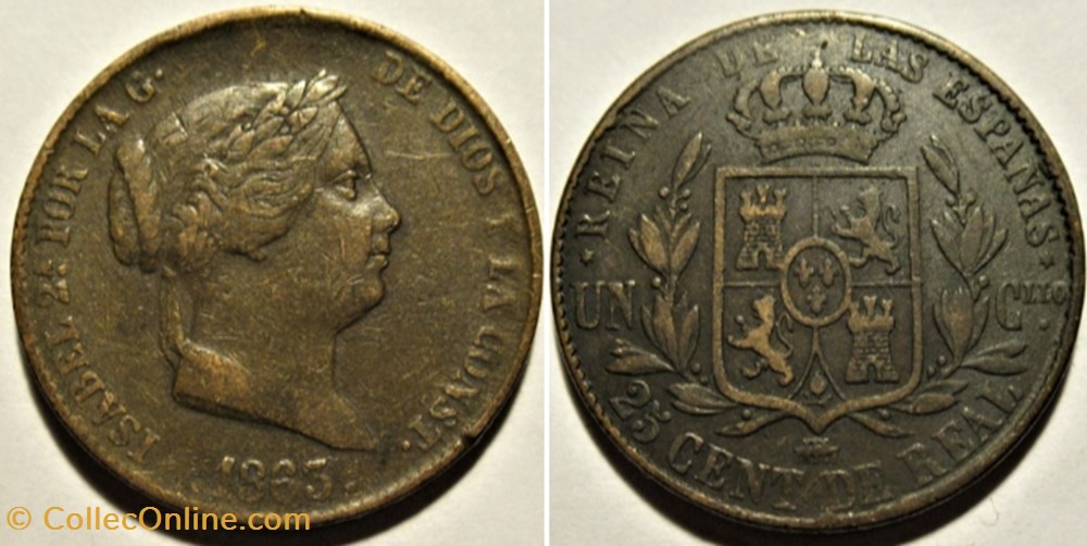 1863 Segovia - 25 Centimos - Isabel II España monnaies monde espagne 1863 segovia 25 centimos isabel ii espana