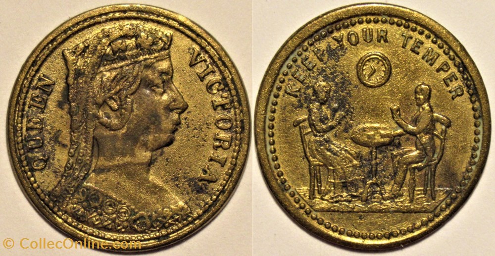 Queen Victoria - Gambling Token, "Keep your temper", c.1895 monnaies paranumismatique jetons poids queen victoria gambling token keep your temper c 1895