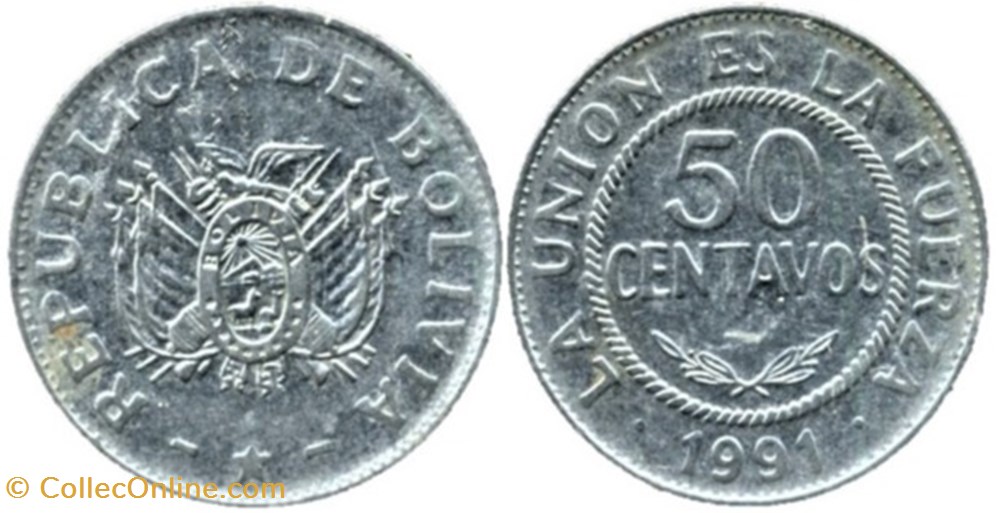 1991 - 50 Centavos, Schwerte Mint monnaies monde bolivie 1991 50 centavos schwerte mint