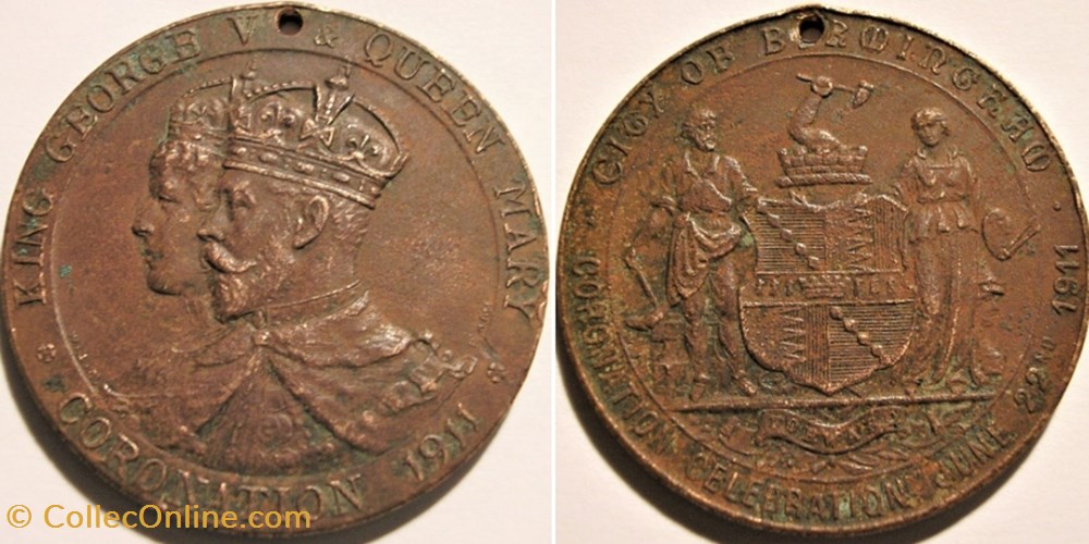 George V & Mary - 1911 Coronation Medal - Birmingham, England monnaie jeton mereaux george v mary 1911 coronation medal birmingham england