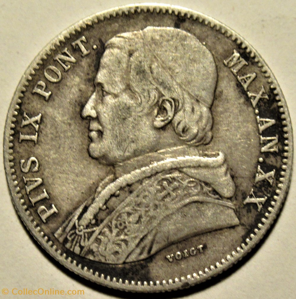 Pio IX, Papa - 20 Baiocchi 1865, Anno XX - Vaticano 2 monnaies monde pio ix papa 20 baiocchi 1865 anno xx vaticano