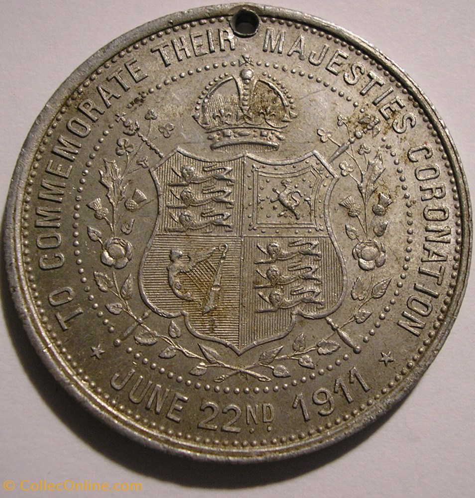 George V & Mary - 1911 Coronation Medal Shield, UK 3 medaille royaume uni george v mary 1911 coronation medal shield uk