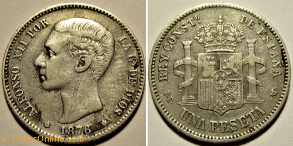 1876 - 1 Peseta - Alfonso XII de España (ex.2) monnaies monde espagne 1876 1 peseta alfonso xii de espana ex 2
