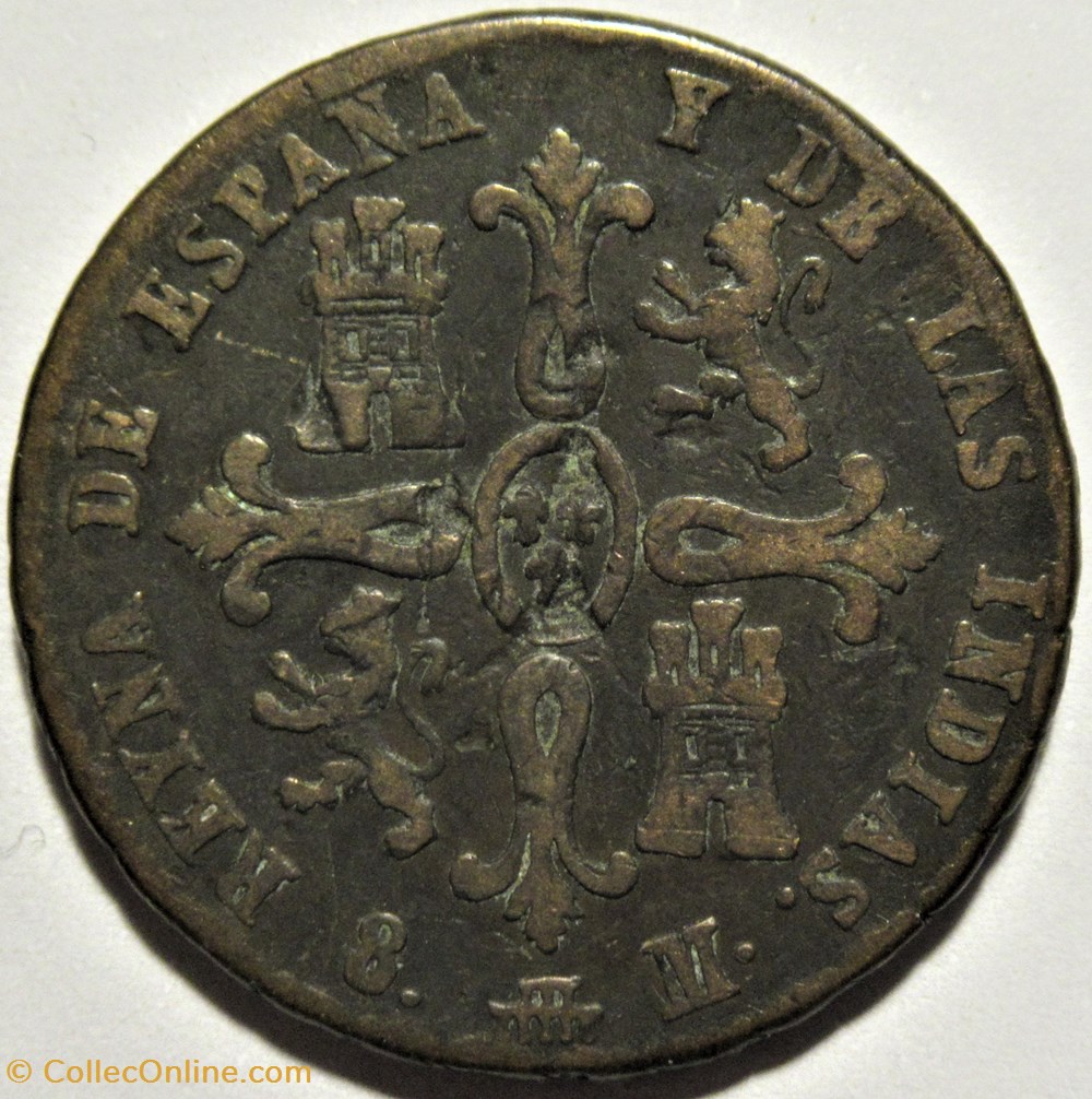 1836 Segovia, 8 Maravedis - Isabel II España 3 monnaies monde espagne 1836 segovia 8 maravedis isabel ii espana