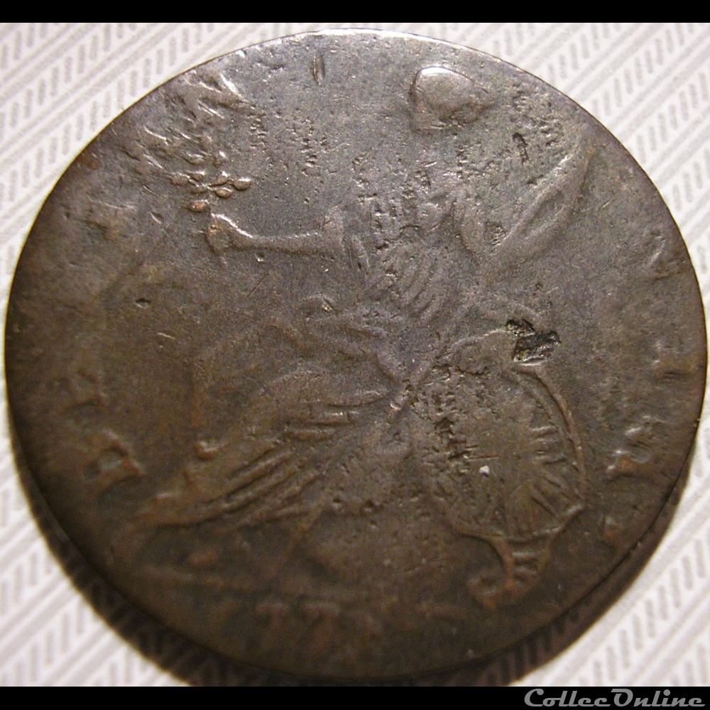 1775 Half Penny No Regal - George III of Great Britain (Ex.5) 2 monnaie monde etat uni 1775 half penny no regal george iii of great britain ex 5