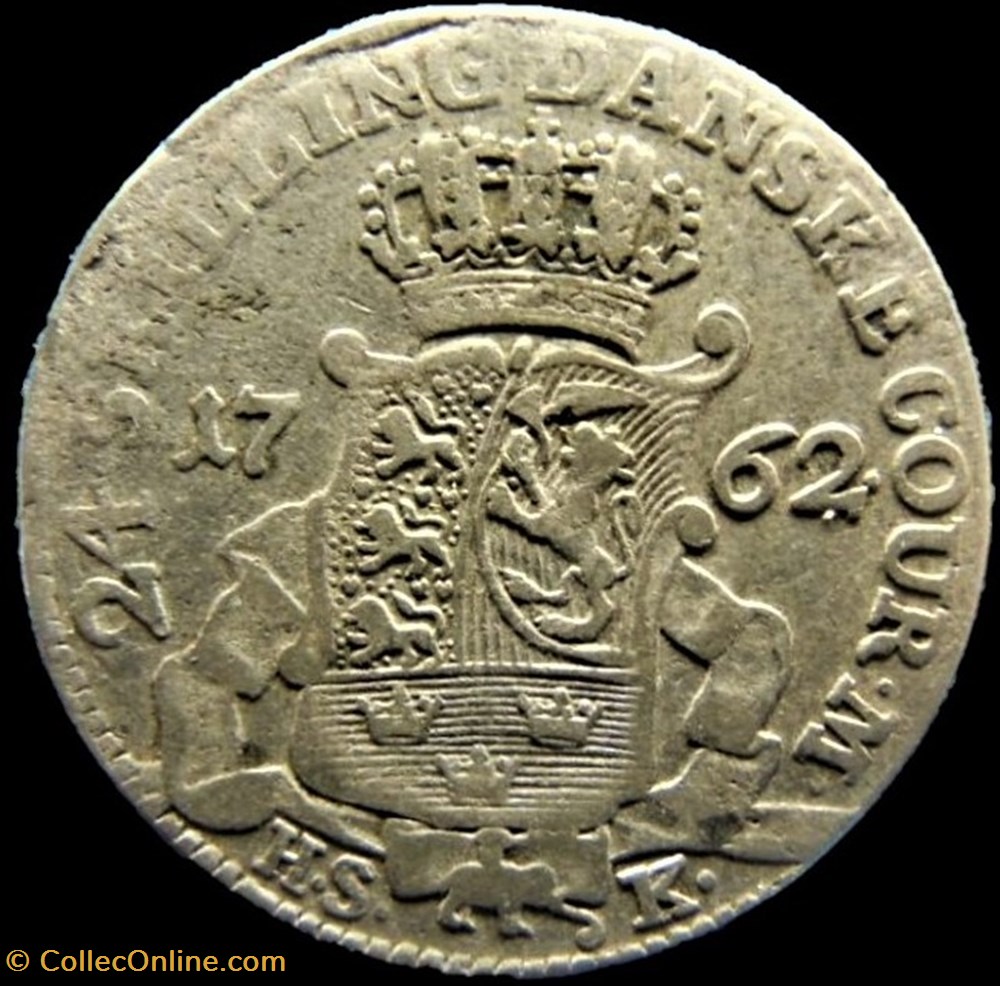 Frederik V Denmark - 24 Skilling Dansk 1762 monnaies monde danemark frederik v denmark 24 skilling dansk 1762
