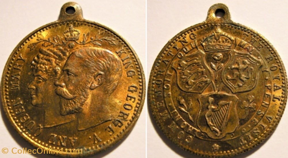 George V & Mary - Royal Visit Commemoration medaille royaume uni george v mary royal visit commemoration