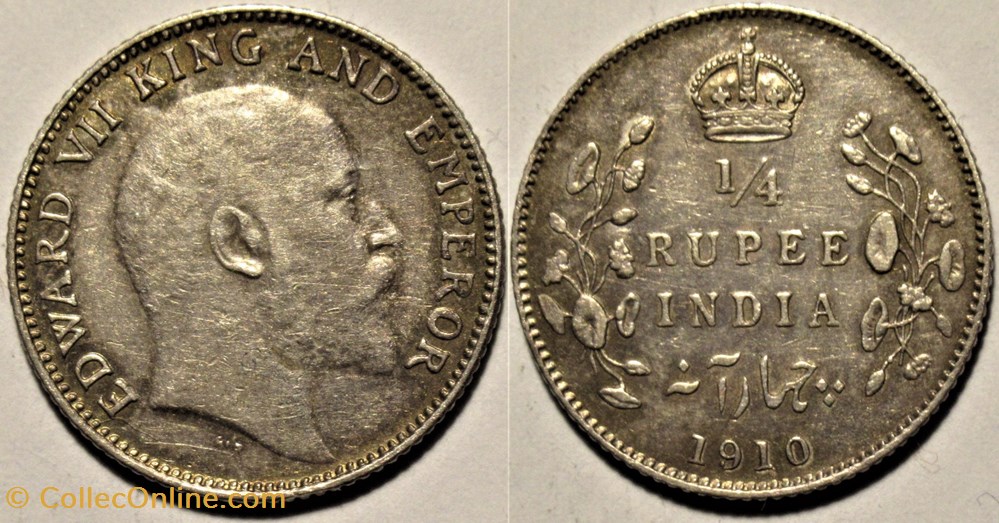 Edward VII - 1/4 Rupee 1910 Calcutta - Empire of India monnaies monde inde edward vii 1 4 rupee 1910 calcutta empire of india