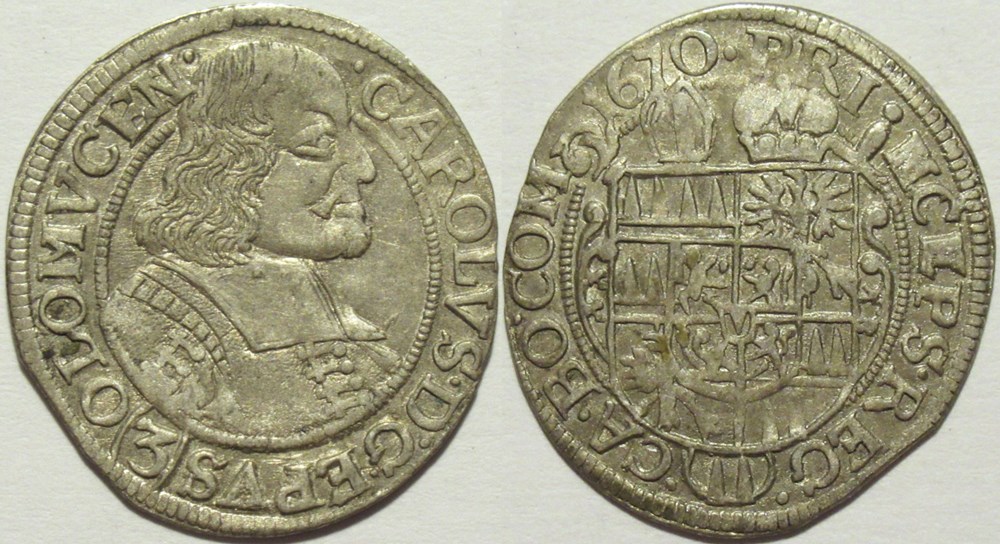 monnaies europe medievale royaume de boheme karl ii of liechtenstein kastelkorn 3 kreuzer 1670 bishopric of olmutz