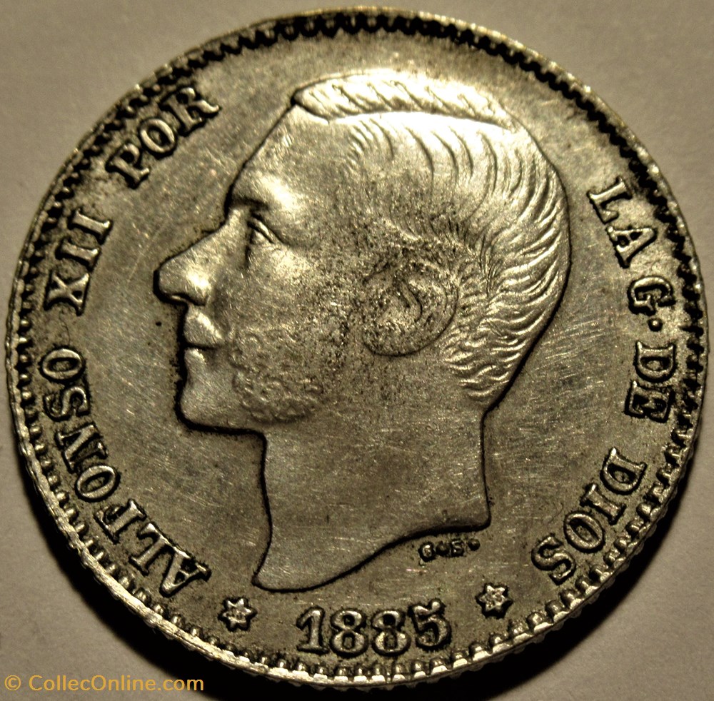 1885 - 1 Peseta - Alfonso XII de España - Falsa 2 monnaies monde espagne 1885 1 peseta alfonso xii de espana falsa