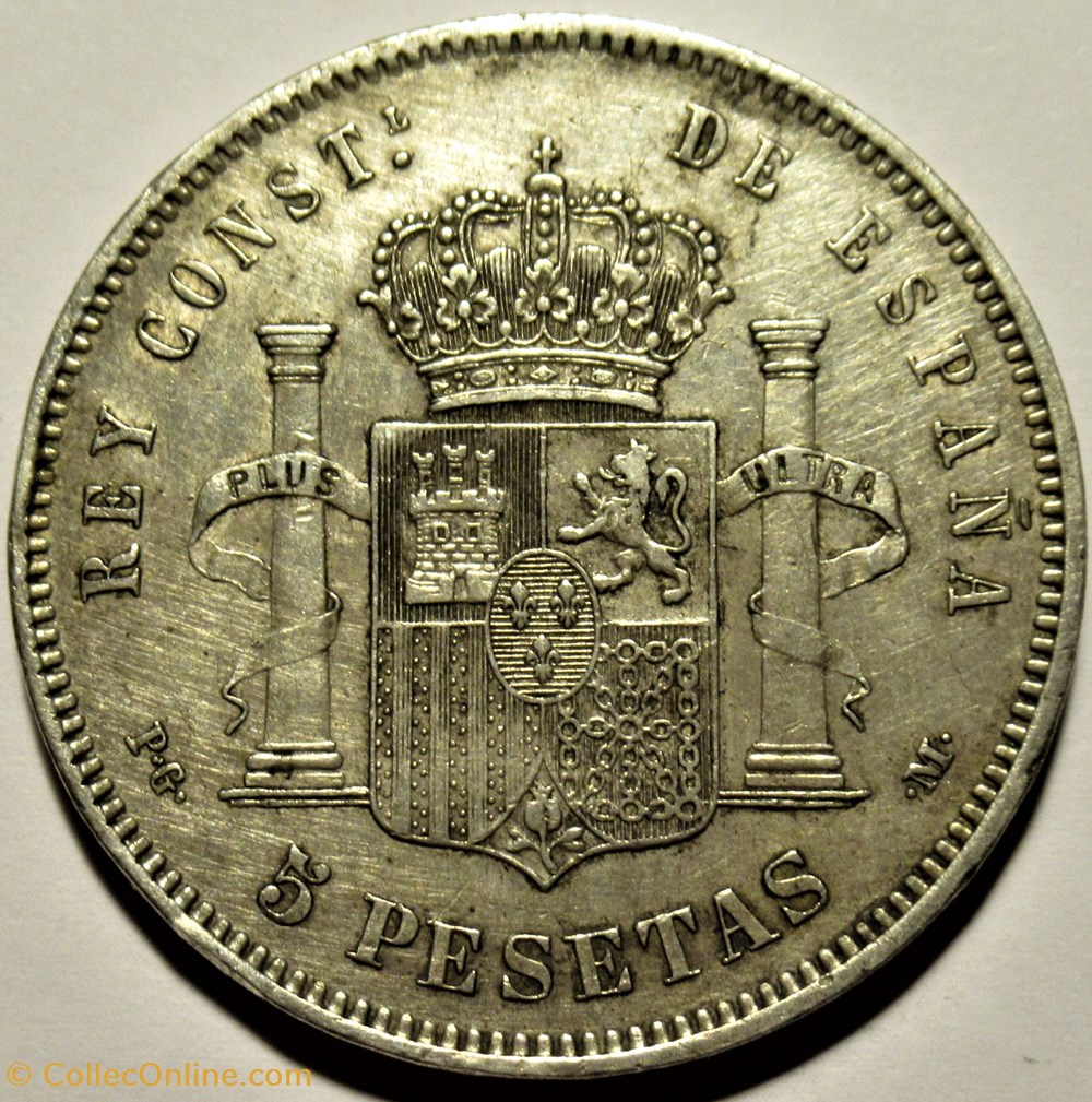 1891 - 5 Pesetas - Alfonso XIII de España 3 monnaies monde espagne 1891 5 pesetas alfonso xiii de espana
