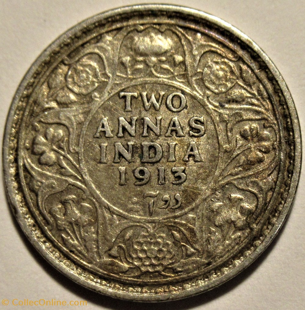 George V - 2 Annas 1913 Bombay - British India (ex.2) 3 monnaies monde inde george v 2 annas 1913 bombay british india ex 2