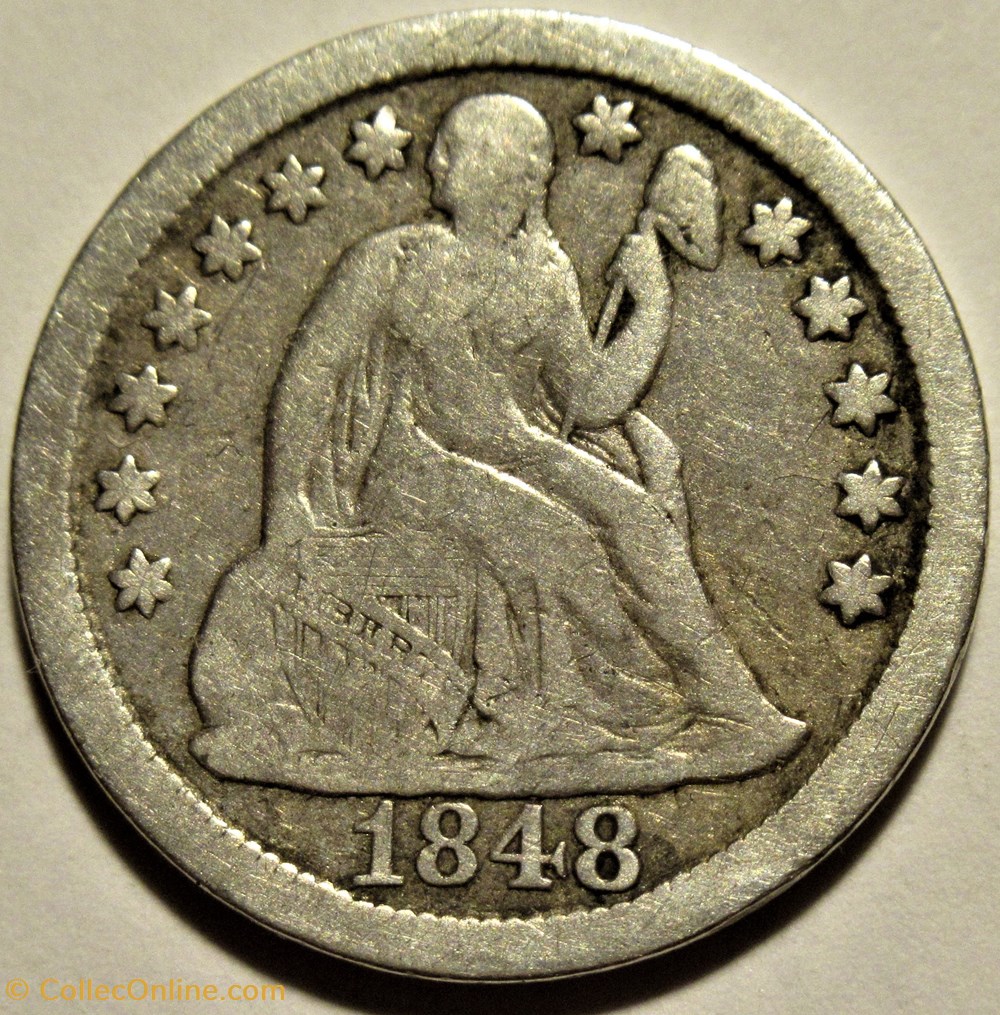 1848 Dime / 10 Cents - Repunched date monnaies monde etats unis 1848 dime 10 cents repunched date