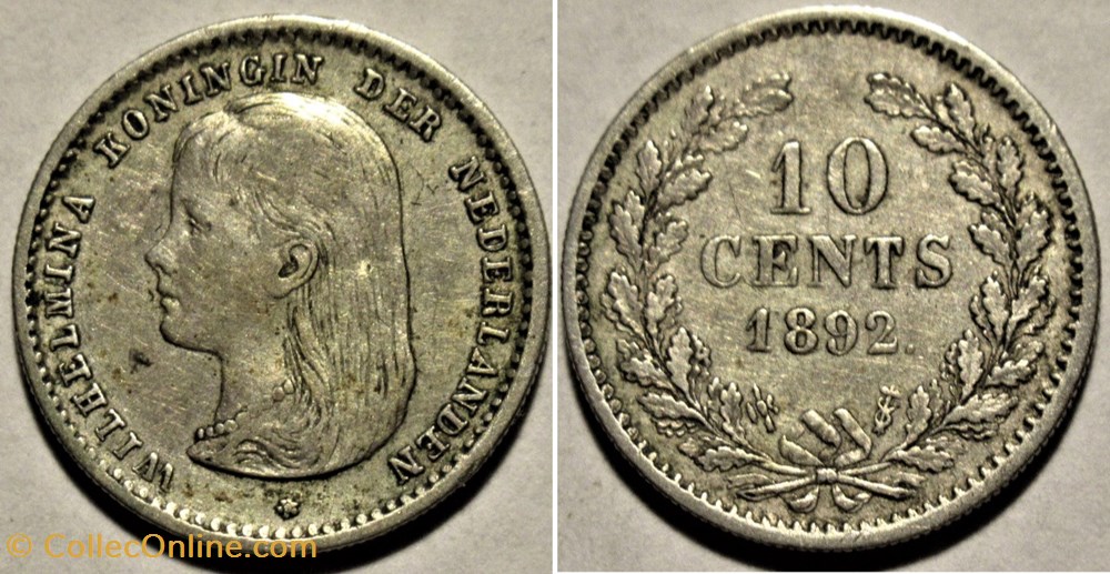 monnaies monde pays bas wilhelmina of nederland 10 cents 1892