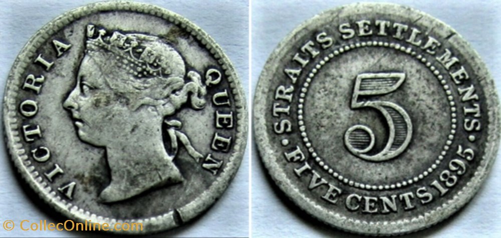 Victoria - 5 Cents 1895 - Straits Settlements, Malaysia monnaies monde malaisie victoria 5 cents 1895 straits settlements malaysia
