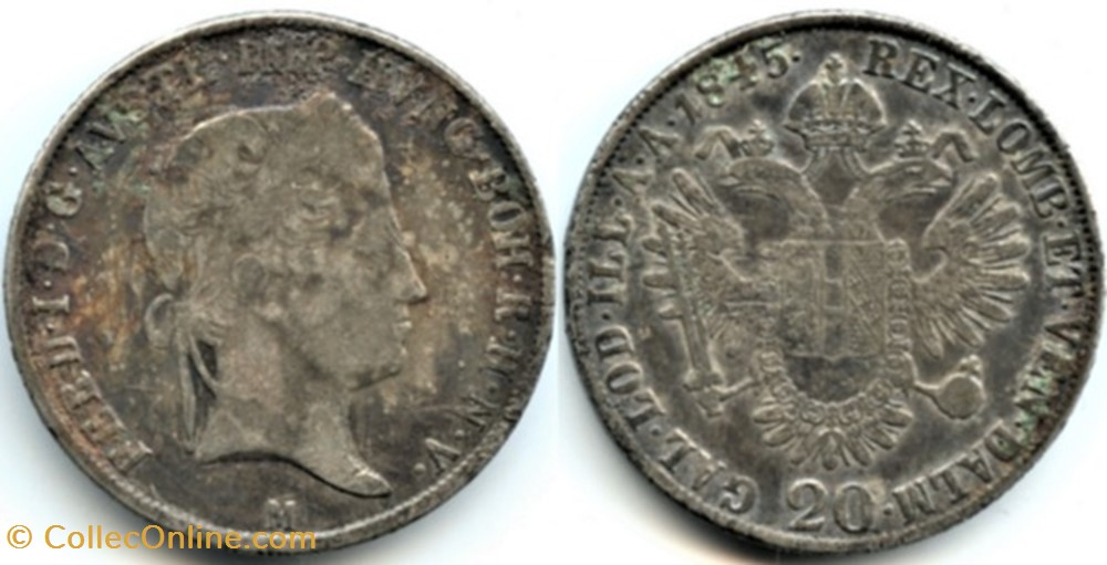 1845 Milano - 20 Kreuzer - Ferdinand I of Austria monnaies monde autriche 1845 milano 20 kreuzer ferdinand i of austria