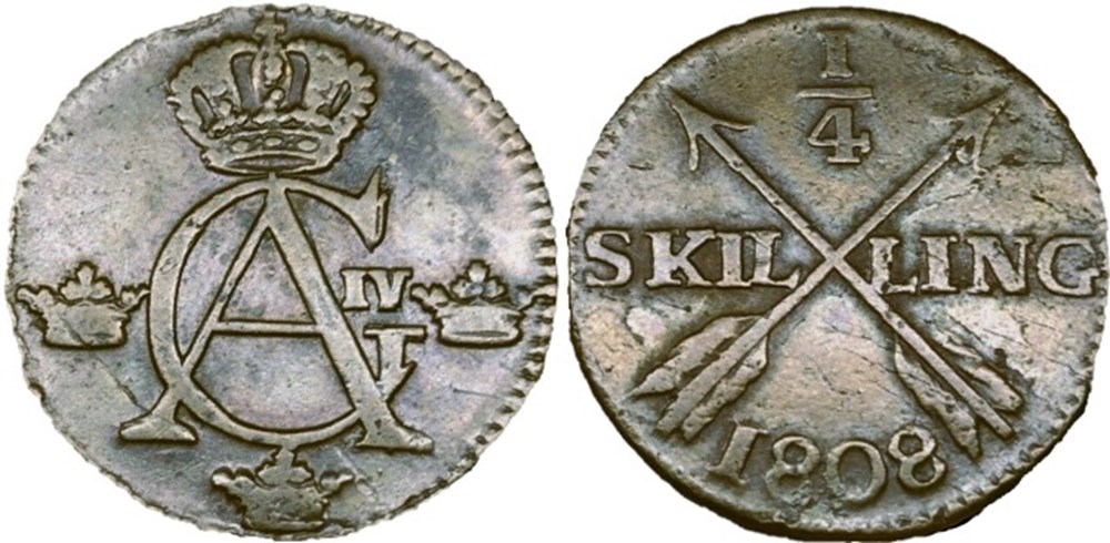 Sweden - Gustav IV Adolf - 1/4 Skilling 1808 monnaies monde suede sweden gustav iv adolf 1 4 skilling 1808