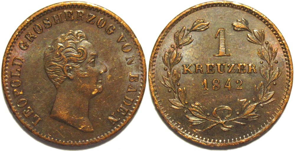 monnaies europe medievale saint empire romain germanique leopold i 1 kreuzer 1842 grand duchy of baden