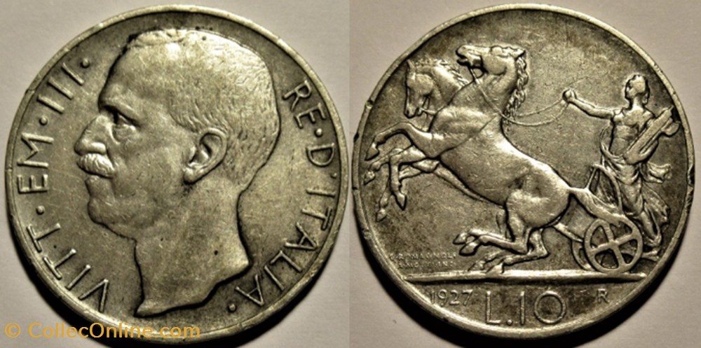 1927 Royaume d'Italie, 10 Lire, Roma - Vittorio Emanuele III monnaies monde 1927 royaume italie 10 lire roma vittorio emanuele iii