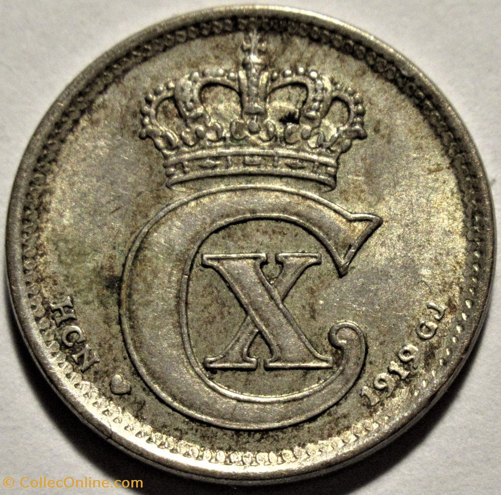 Christian X Denmark - 10 Øre 1919 2 monnaies monde danemark christian x denmark 10 re 1919
