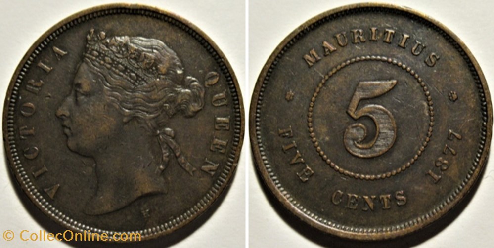 Victoria - Five Cents 1877 Heaton - Mauritius Island monnaies monde maurice victoria five cents 1877 heaton mauritius island